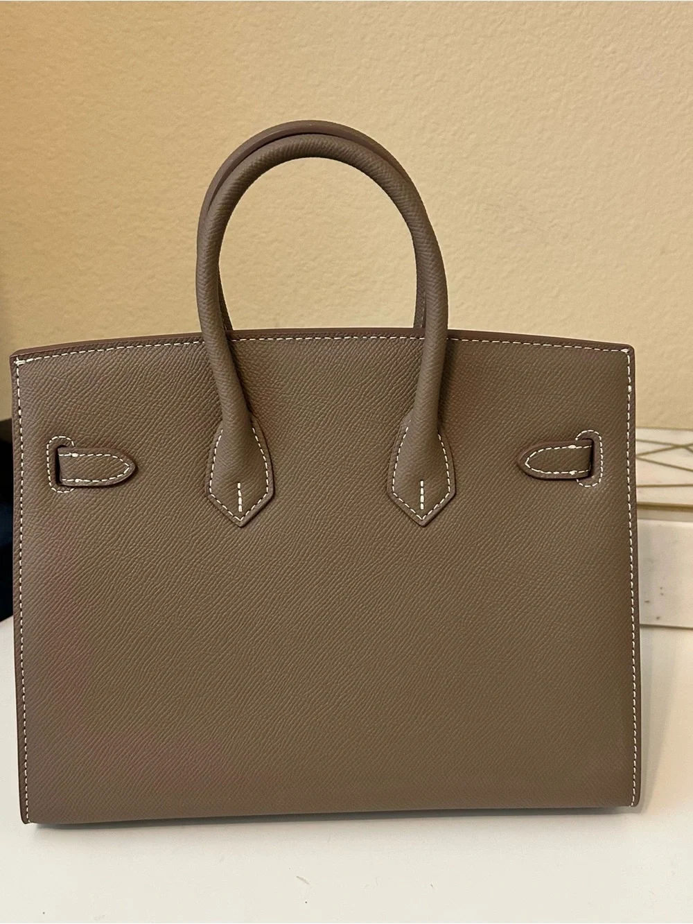 25cm Etaupe Epsom Top Handle Leather Satchel